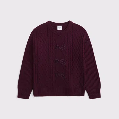 Abercrombie & Fitch Oversized Bow Cable-knit Crew Sweater In Burgundy