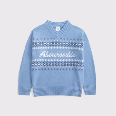 Abercrombie & Fitch Oversized Logo V-neck Sweater In Blue