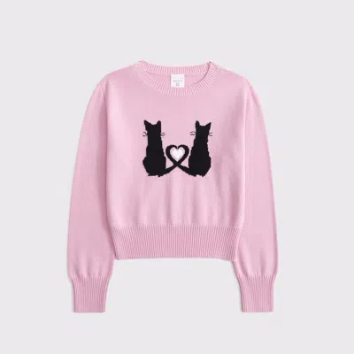 Abercrombie & Fitch Shrunken Graphic Crew Sweater In Pink