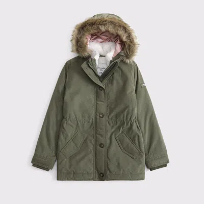 Abercrombie & Fitch Faux Fur Hooded Parka In Green