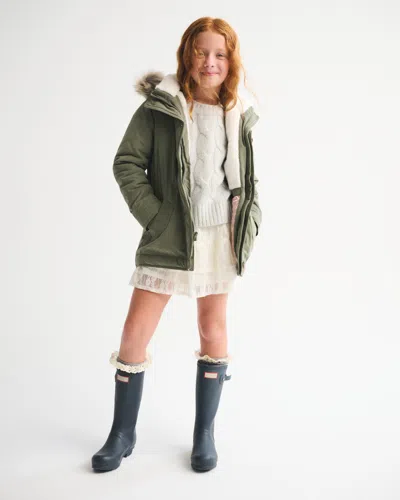 Abercrombie & Fitch Faux Fur Hooded Parka In Green