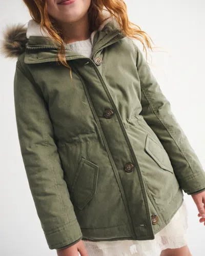 Abercrombie & Fitch Faux Fur Hooded Parka In Green