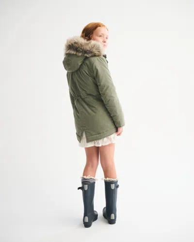 Abercrombie & Fitch Faux Fur Hooded Parka In Green