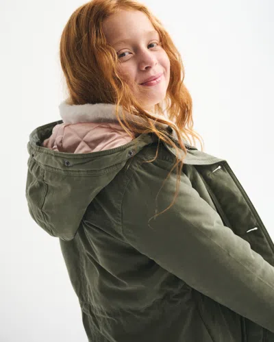 Abercrombie & Fitch Faux Fur Hooded Parka In Green