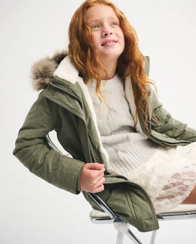 Abercrombie & Fitch Faux Fur Hooded Parka In Green