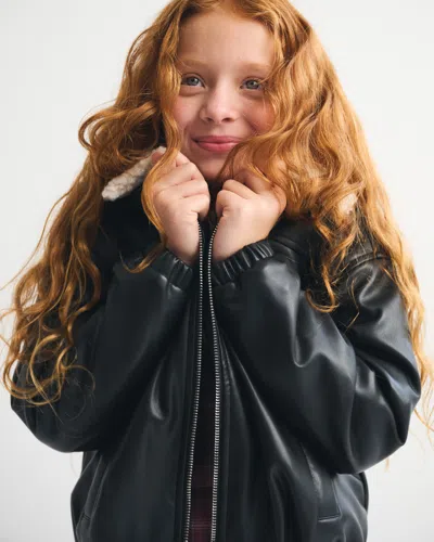 Abercrombie & Fitch Faux Fur-lined Vegan Leather Bomber Jacket In Black