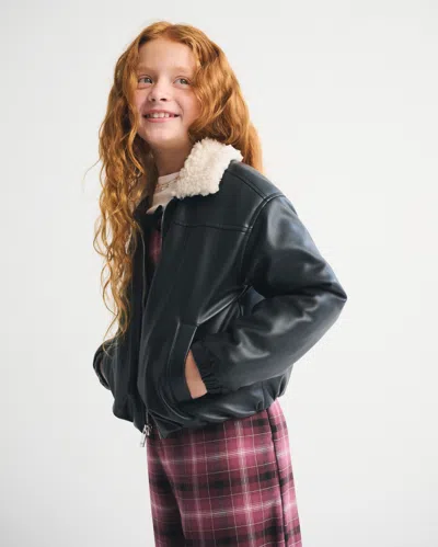 Abercrombie & Fitch Faux Fur-lined Vegan Leather Bomber Jacket In Black