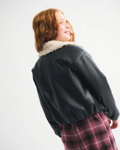 Abercrombie & Fitch Faux Fur-lined Vegan Leather Bomber Jacket In Black