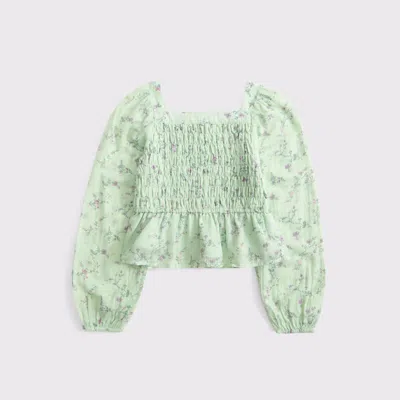 Abercrombie & Fitch Long-sleeve Smocked Puff Sleeve Top In Green