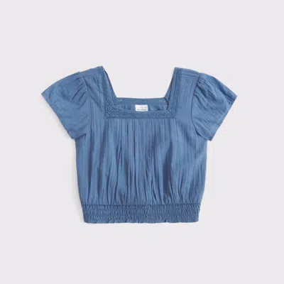Abercrombie & Fitch Lace-trim Smocked Waist Top In Blue