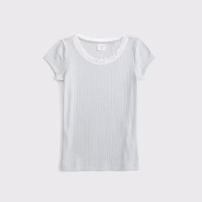 Abercrombie & Fitch Pointelle Lace-trim Top In Gray