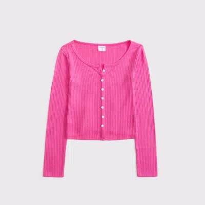 Abercrombie & Fitch Long-sleeve Button-through Tee In Pink