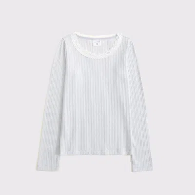 Abercrombie & Fitch Long-sleeve Pointelle Lace-trim Top In Gray