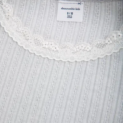 Abercrombie & Fitch Long-sleeve Pointelle Lace-trim Top In Gray