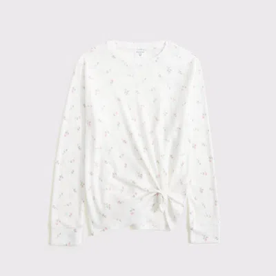 Abercrombie & Fitch Long-sleeve Knot-front Waffle Tee In White