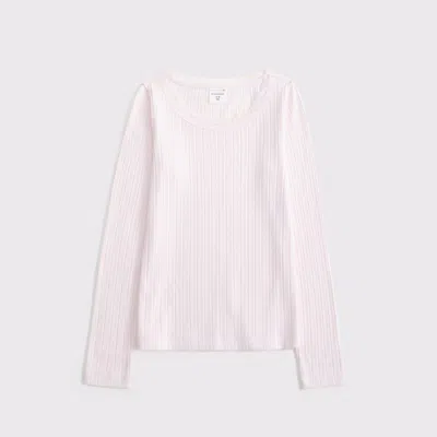 Abercrombie & Fitch Long-sleeve Pointelle Lace-trim Top In Pink