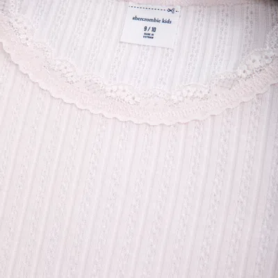 Abercrombie & Fitch Long-sleeve Pointelle Lace-trim Top In Pink