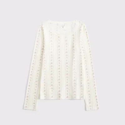 Abercrombie & Fitch Long-sleeve Pointelle Lace-trim Top In White