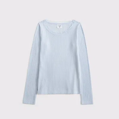 Abercrombie & Fitch Long-sleeve Pointelle Lace-trim Top In White