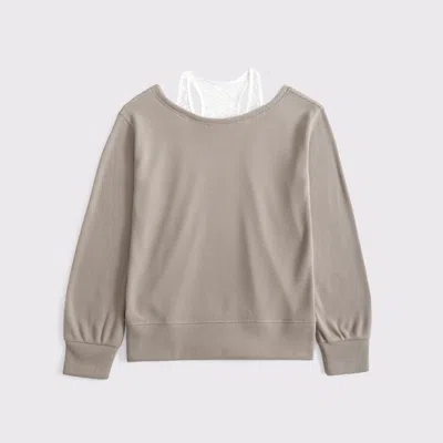 Abercrombie & Fitch Oversized Waffle Twofer Top In Gray