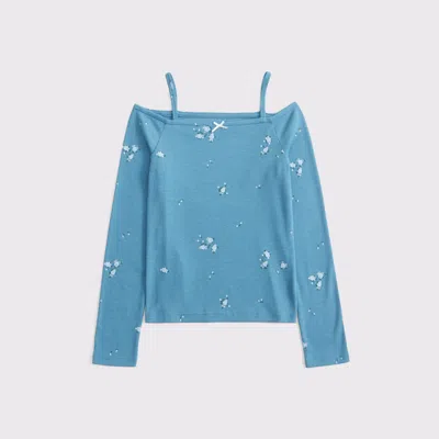 Abercrombie & Fitch Off-the-shoulder Long-sleeve Bow Tee In Blue