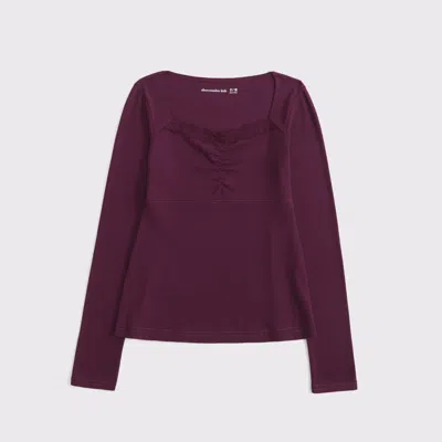 Abercrombie & Fitch Long-sleeve Lace-trim Babydoll Top In Purple