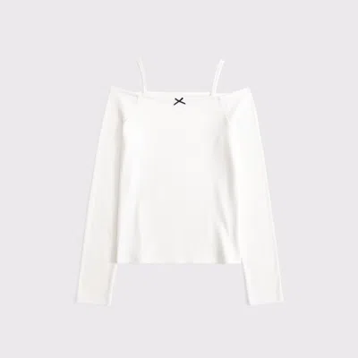 Abercrombie & Fitch Off-the-shoulder Long-sleeve Bow Tee In White