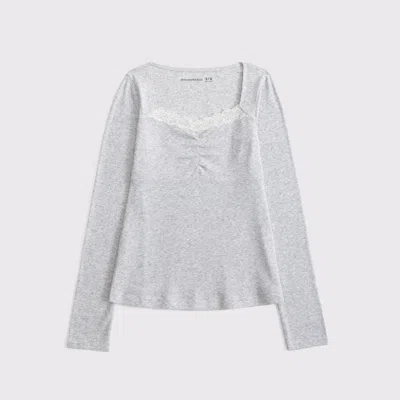 Abercrombie & Fitch Long-sleeve Lace-trim Babydoll Top In White