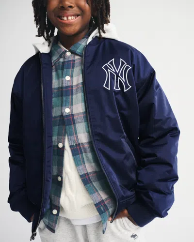 Abercrombie & Fitch New York Yankees Hooded Bomber Jacket In Blue
