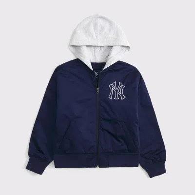 Abercrombie & Fitch New York Yankees Hooded Bomber Jacket In Blue