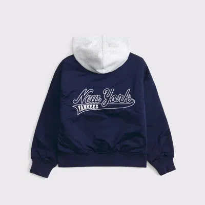 Abercrombie & Fitch New York Yankees Hooded Bomber Jacket In Blue