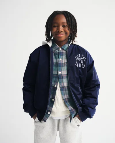 Abercrombie & Fitch New York Yankees Hooded Bomber Jacket In Blue