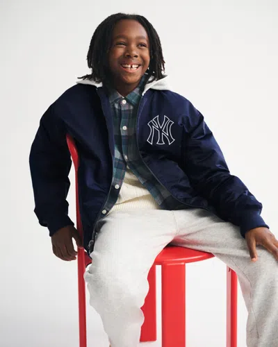 Abercrombie & Fitch New York Yankees Hooded Bomber Jacket In Blue