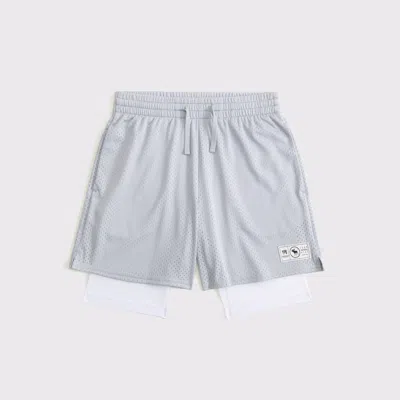 Abercrombie & Fitch Ypb Mesh Twofer Shorts In Gray