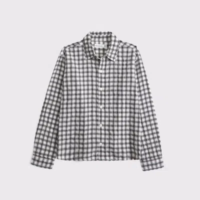 Abercrombie & Fitch Long-sleeve Textured Poplin Shirt In Gray