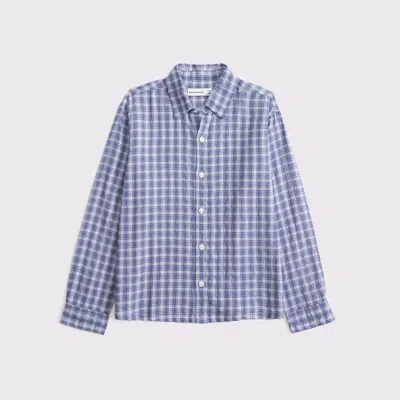 Abercrombie & Fitch Long-sleeve Textured Poplin Shirt In Blue