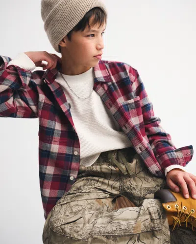 Abercrombie & Fitch Long-sleeve Slub Flannel In Red