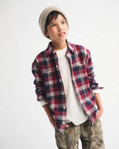 Abercrombie & Fitch Long-sleeve Slub Flannel In Red