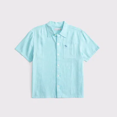 Abercrombie & Fitch Short-sleeve Linen-blend Icon Shirt In Blue