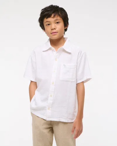 Abercrombie & Fitch Short-sleeve Linen-blend Icon Shirt In White