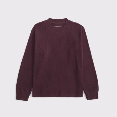 Abercrombie & Fitch Cozy Long-sleeve Waffle Crew In Burgundy