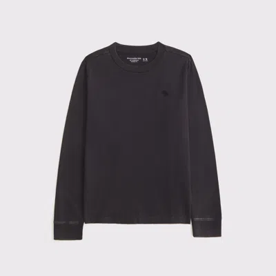 Abercrombie & Fitch Washed Essential Long-sleeve Icon Crew Tee In Black