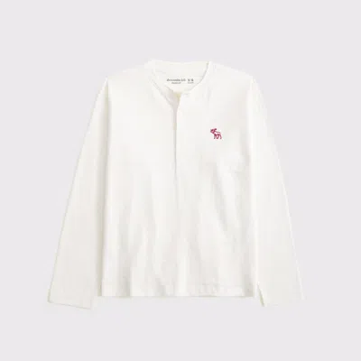 Abercrombie & Fitch Long-sleeve Slub Cotton Icon Henley In White