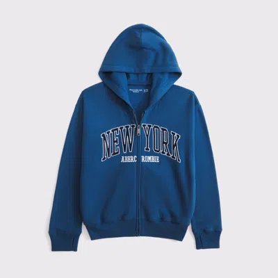 Abercrombie & Fitch Logo Full-zip Hoodie In Blue