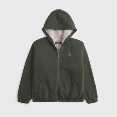 Abercrombie & Fitch Essential Faux Fur-lined Full-zip Hoodie In Green