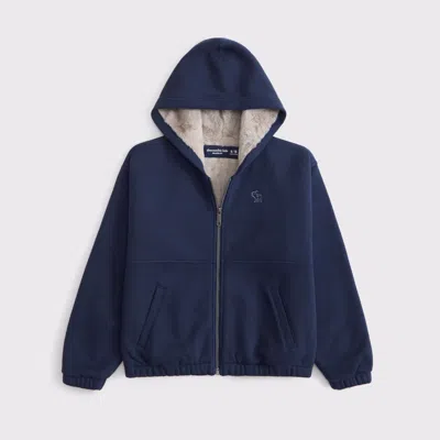 Abercrombie & Fitch Essential Faux Fur-lined Full-zip Hoodie In Blue