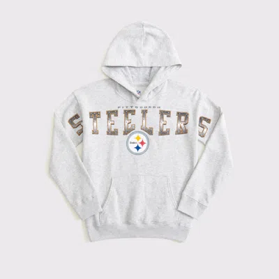 Abercrombie & Fitch Pittsburgh Steelers Graphic Popover Hoodie In White