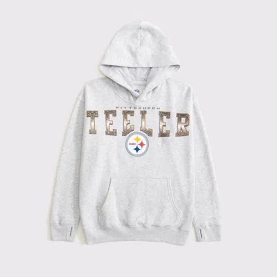 Abercrombie & Fitch Pittsburgh Steelers Graphic Popover Hoodie In White