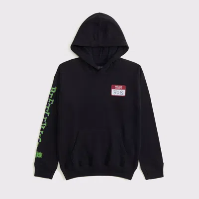 Abercrombie & Fitch Beetlejuice Graphic Popover Hoodie In Black