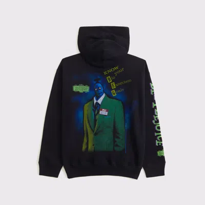 Abercrombie & Fitch Beetlejuice Graphic Popover Hoodie In Black